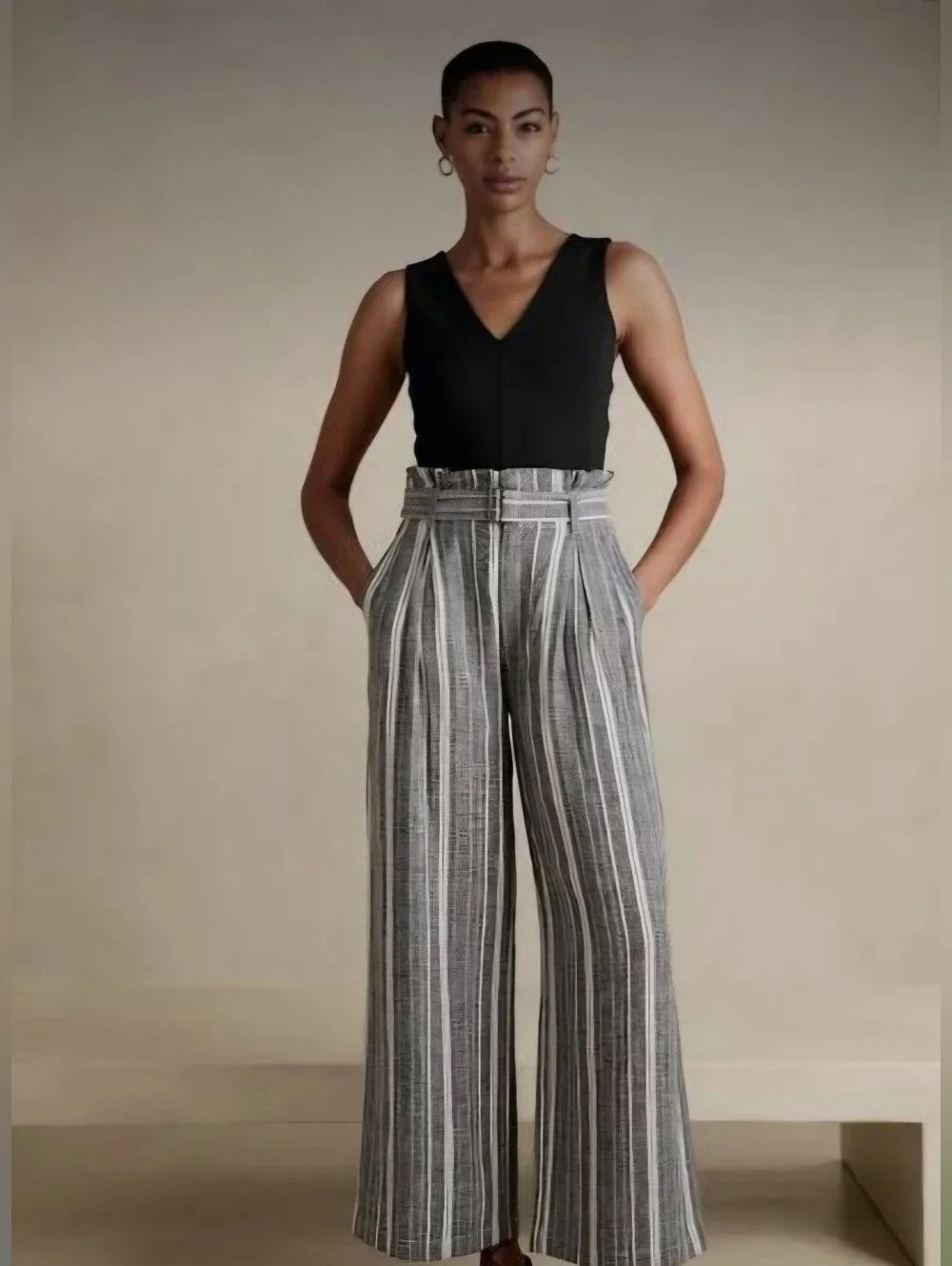 Banana Republic Factory Striped Linen Blend Paperbag Wide Leg Pants Size 10